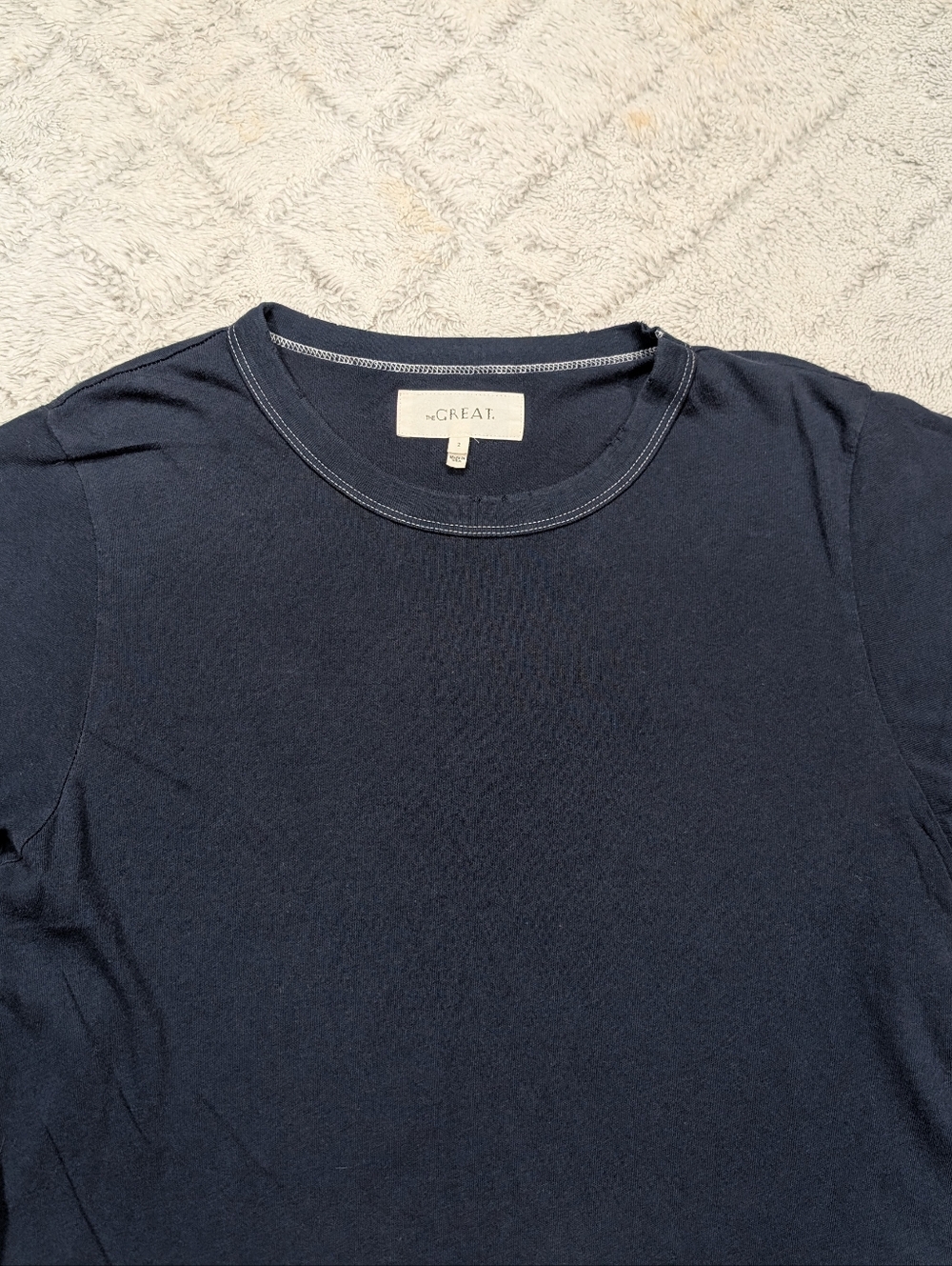The Great Shirt Womens 2 M Blue Navy Ruffle Tee Cotton Short Sleeves Casual - Picture 2 of 7